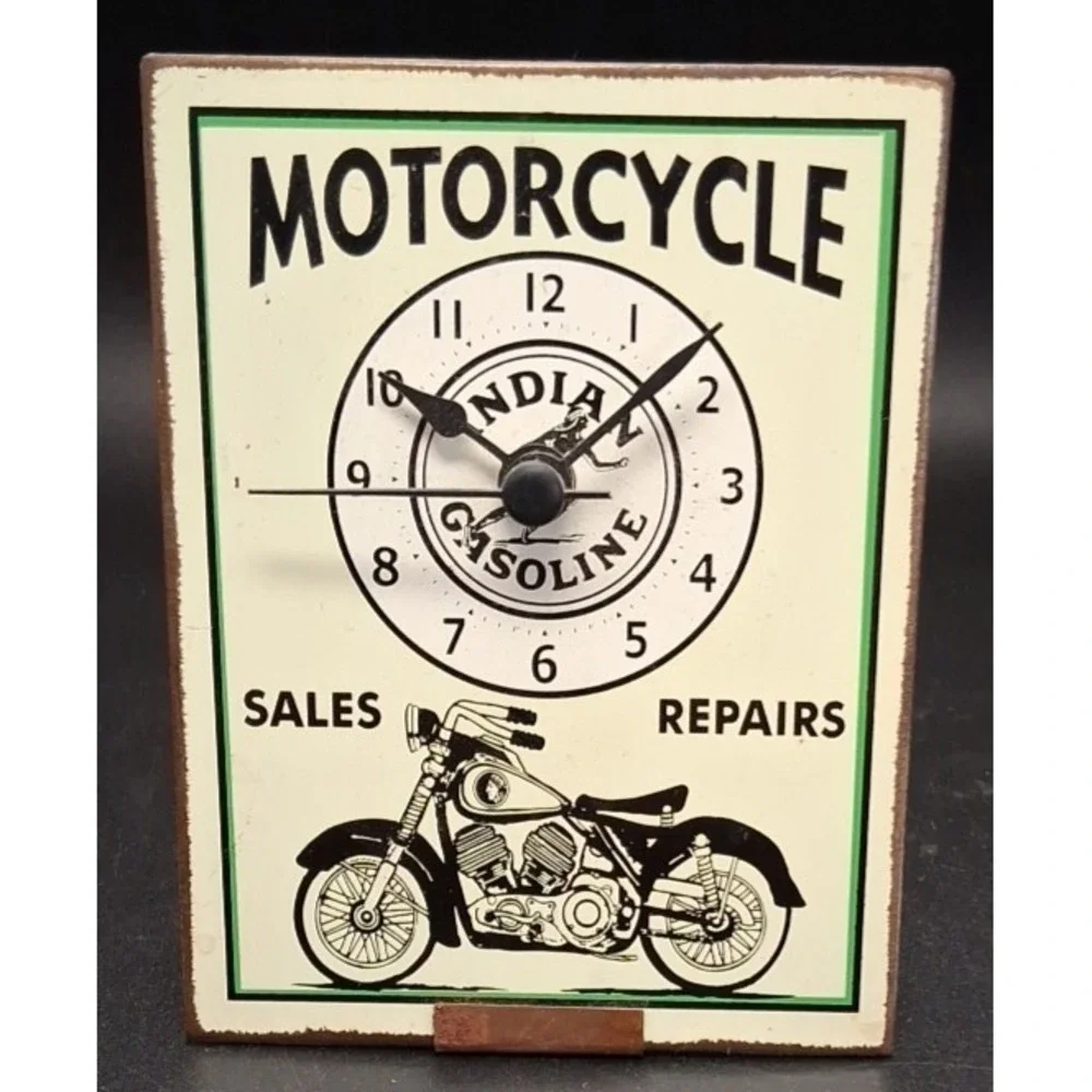 Vintage Motorcycle Sales Repairs Indian Gasoline‎ Table Clock